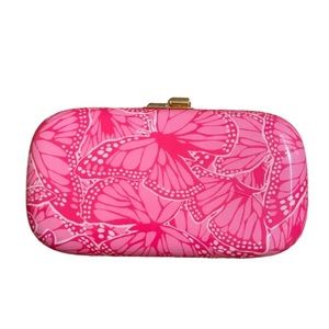 Lilly Pulitzer Hard to Get Clutch Pink Daiquiri Pin Smooches Pattern Hard Shell